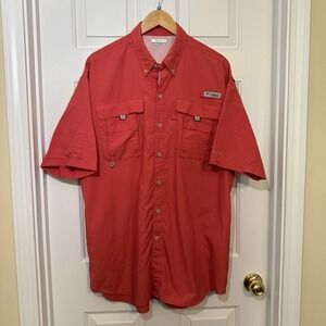 Columbia Men's PFG‎ Short Sleeve Shirt Fishing Coral Large Tall